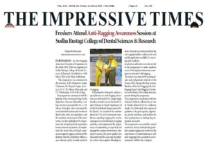 Freshers Attend Anti-Ragging Awareness Session at Sudha Rustagi College of Dental Sciences & Research