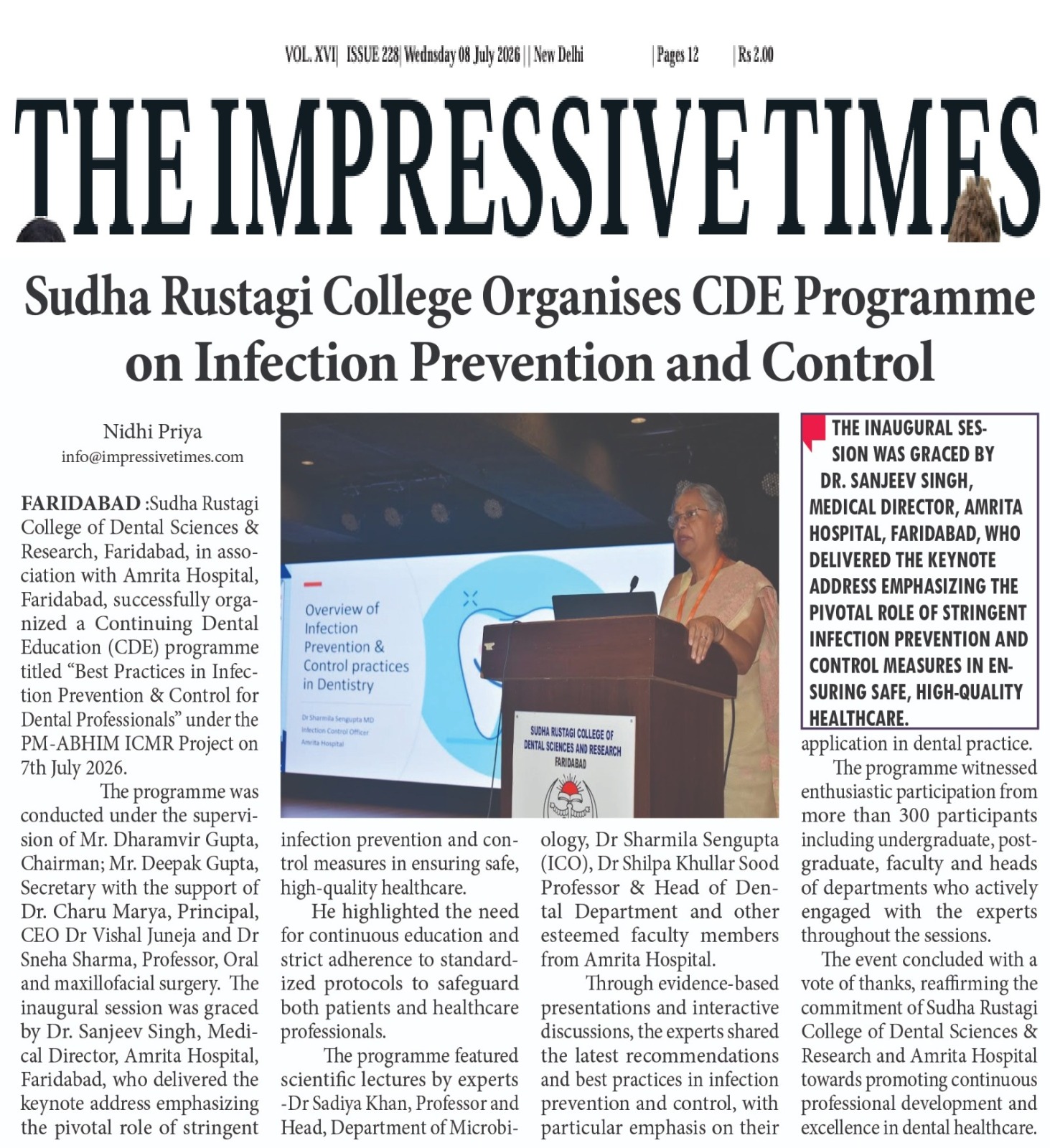 Sudha Rustagi College Organises CDE Programme on Infection Prevention and Control
