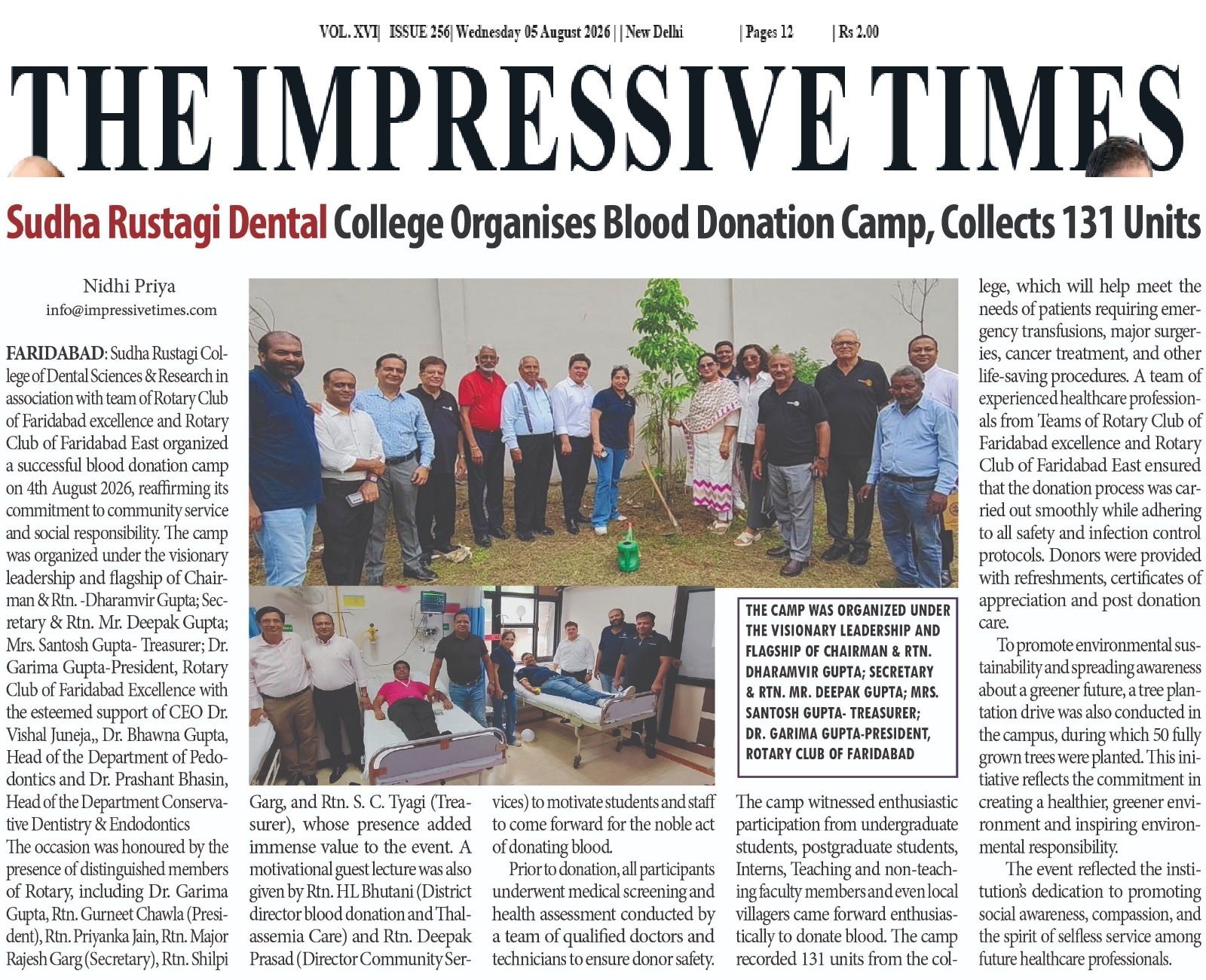 Sudha Rustagi Dental College Organises Blood Donation Camp, Collects 131 Units